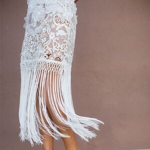 Self-Portrait cream white lace fringe skirt - Medium NWT